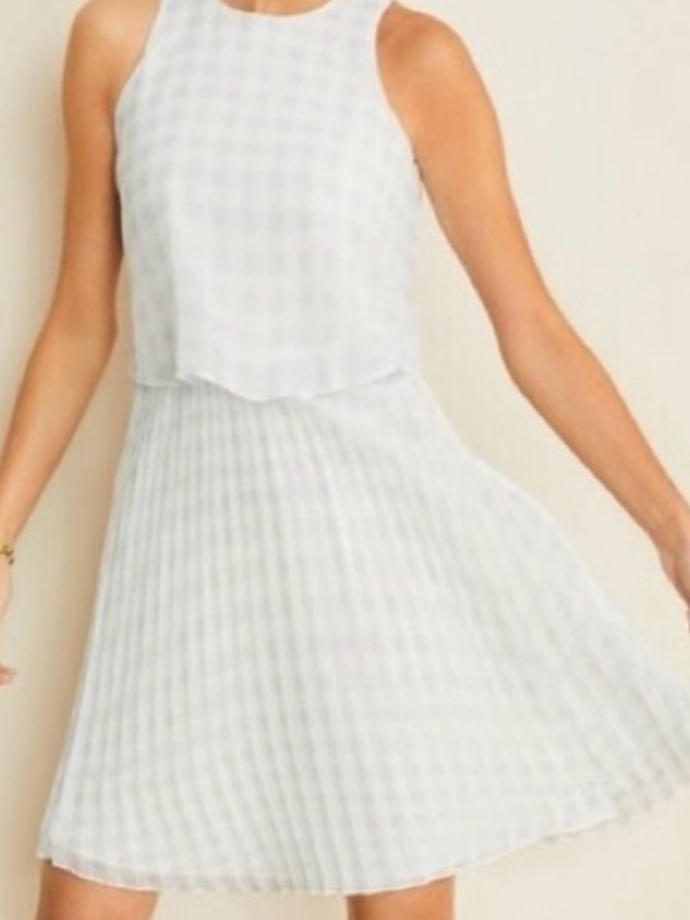 Ann Taylor Pale Blue Sleeveless Gingham Mini Dress
